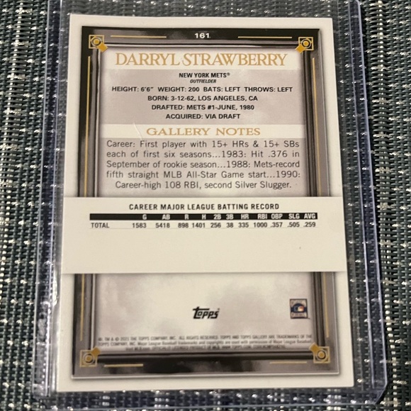 SUPER RARE ⚾️ PRINTER PROOF 2021 Topps Gallery Darryl Strawberry MLB Card #161 - Picture 2 of 5